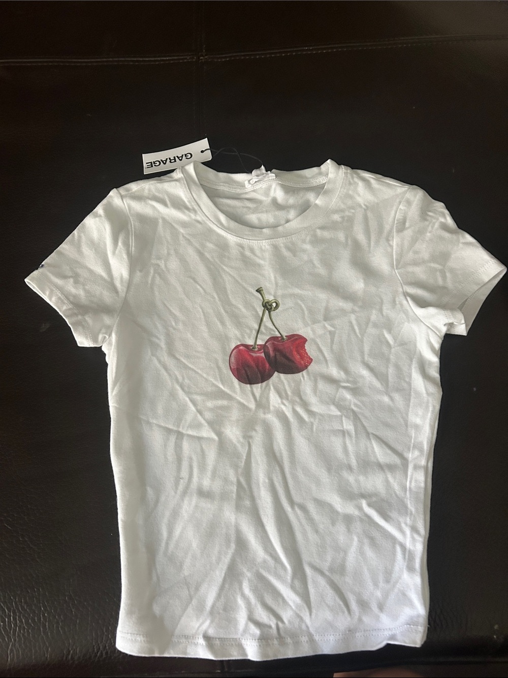 Garage White Tee with Red Cherry Graphic